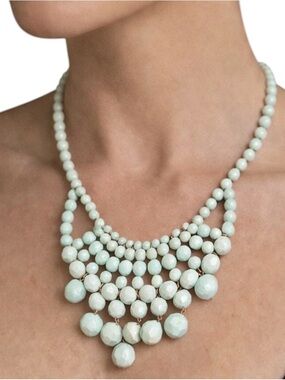 Baby Blue Beaded Statement Necklace